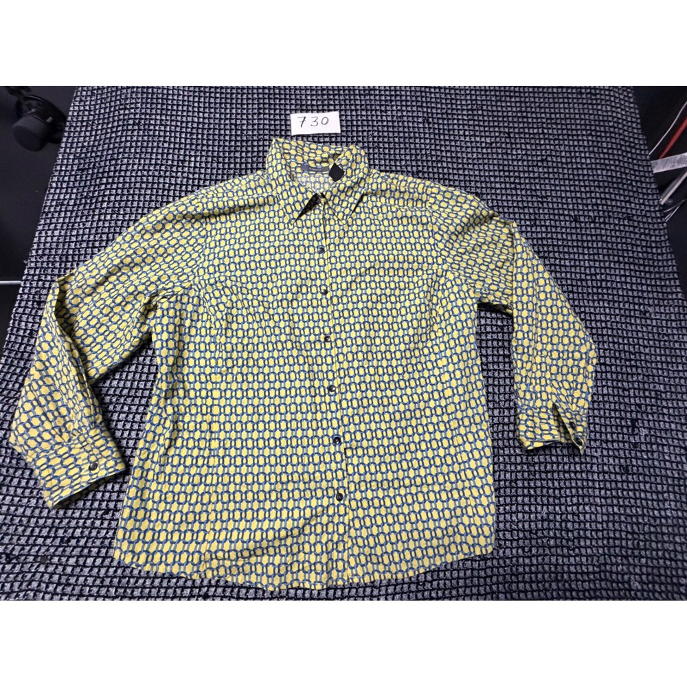 Liz Claiborne Button Down Shirt Womens 16W Yellow Blue Geometric